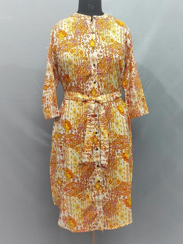 Yellow Mixed Floral Print Cotton Midi with Waist Tie